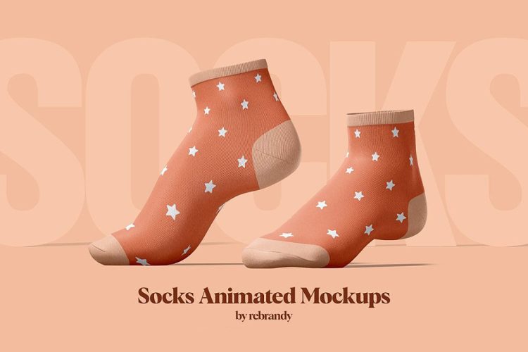 Socks Animated Mockups 袜子运动短袜棉袜图案印花纹样设计贴图ps样机素材动态展示效果