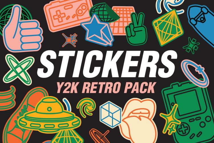 25 Y2K Stickers Retro Pack  25款复古怀旧潮流Y2K千禧年标签贴纸插图插画设计ai素材源文件