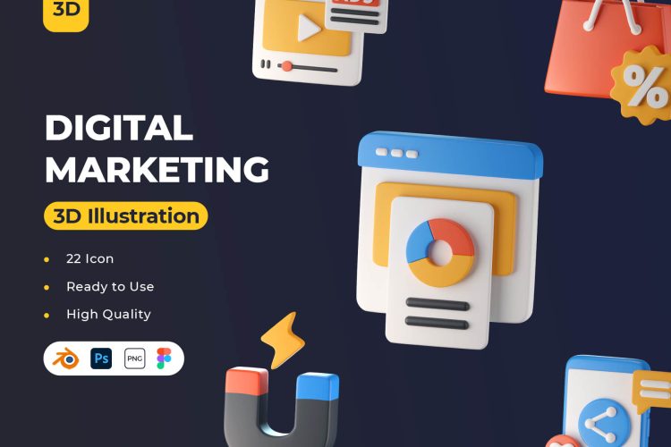 Digital Marketing 3D Icons  22款高级网络数字营销网站APP界面设计3D立体图标Icons设计素材