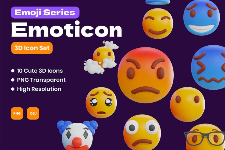 3D Emoticon Illustration  10款趣味卡通emoji表情3D图标icon设计素材png免抠图片