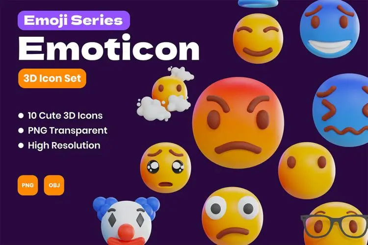 3D Emoticon Illustration 10款趣味卡通emoji表情3D图标icon设计素材webp免抠图片
