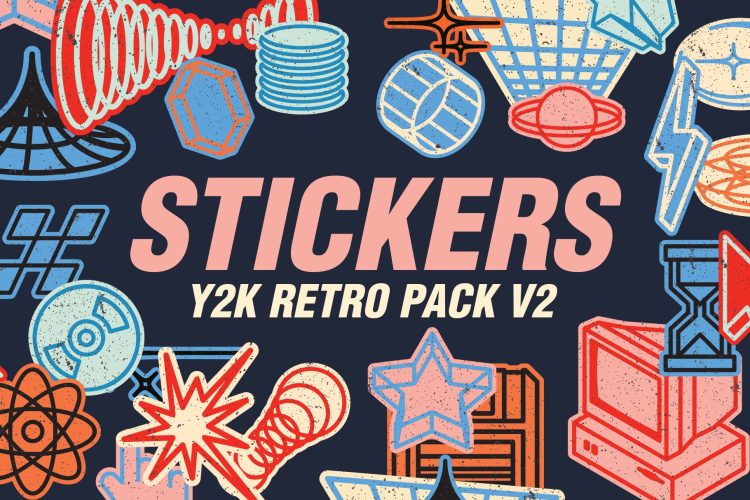 Y2K Retro Stickers Pack V.2  25款复古Y2K时尚几何酸性贴图插图插画矢量设计素材