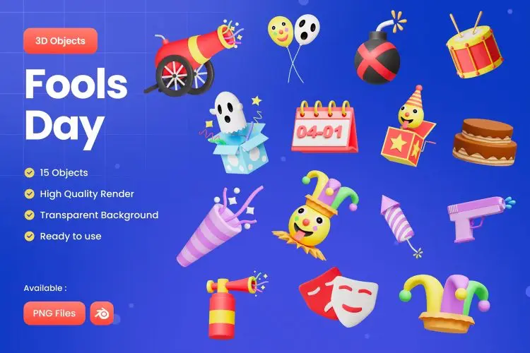 April Fool’s Day 1  15款愚人节恶作剧派对装饰元素卡通3D图标icon设计素材webp免抠图片