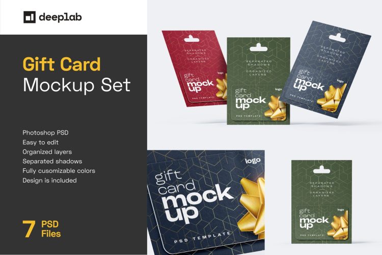 Gift Card Mockup Set  7款礼品卡vip会员卡信封卡套设计作品空白贴图ps样机素材国外设计模板