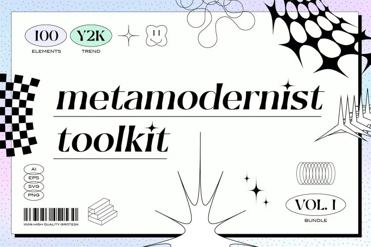 Metamodernist Toolkit – Vol. 1  100款潮流复古Y2K酸性艺术抽象几何图形插画图案ai设计素材源文件