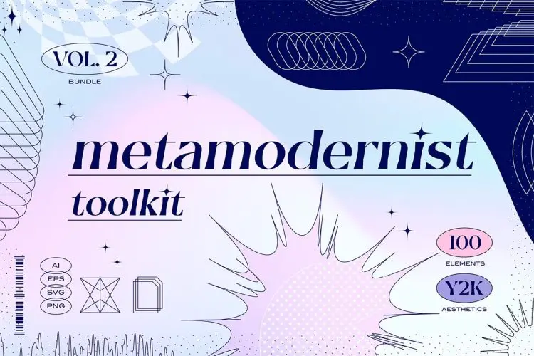 Metamodernist Toolkit – Abstract Shapes Vol. 2  100款潮流复古Y2K酸性艺术抽象几何图形插画图案ai设计素材源文件