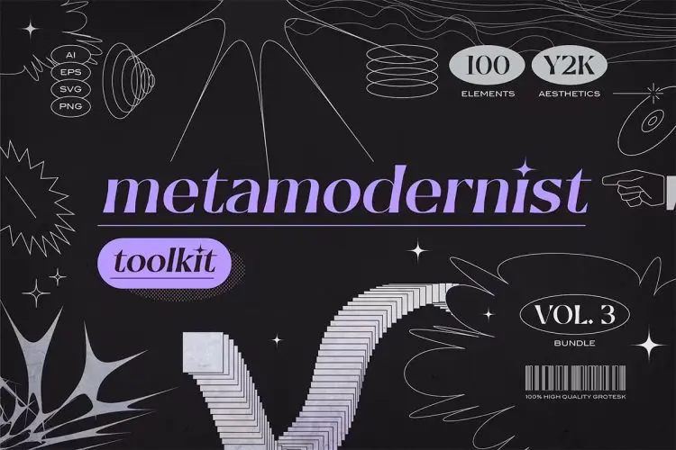 Metamodernist Toolkit – Vol. 3  100款创意潮流Y2K元宇宙酸性科幻未来几何图形插图插画ai设计素材