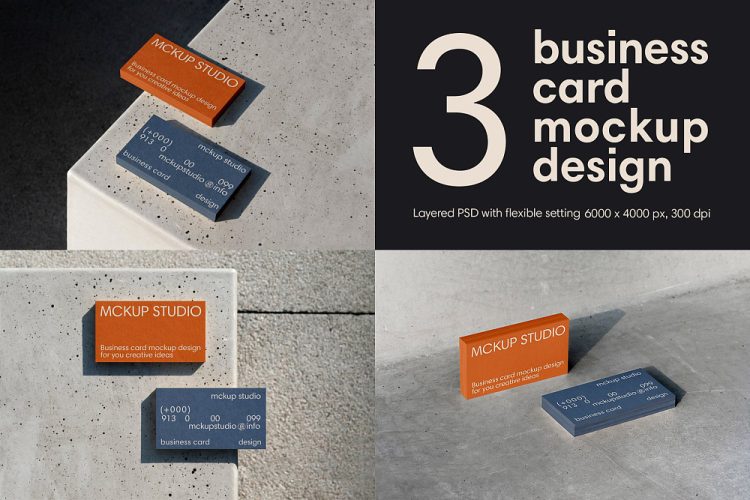 3 Business card mockup 水泥工业风质感卡片名片设计作品贴图ps样机素材场景展示效果图