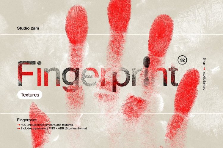 Fingerprint – 100 Prints & Smudges 100款手印掌纹指纹指印手掌纹理脚印肌理印章ps笔刷插件设计素材