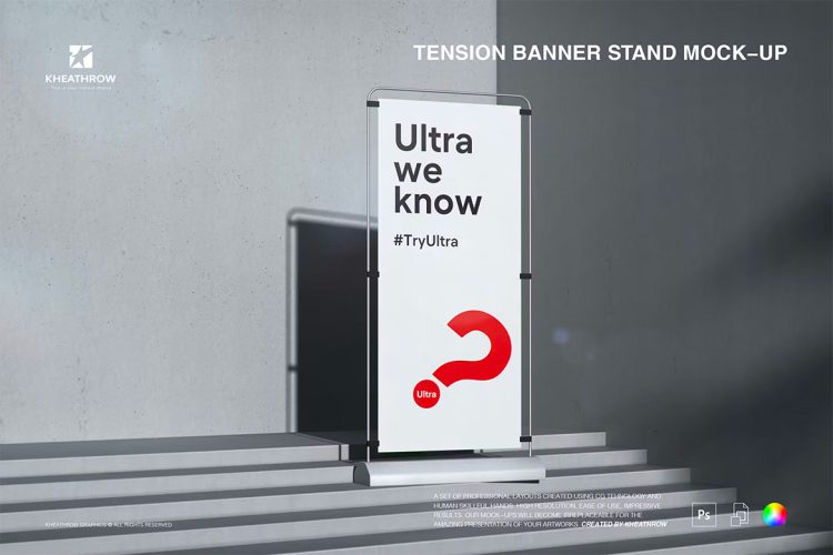 Tension Banner Stand Mock-Up 易拉宝张力横幅展架模型营销海报广告设计贴图ps展览展示样机素材模板