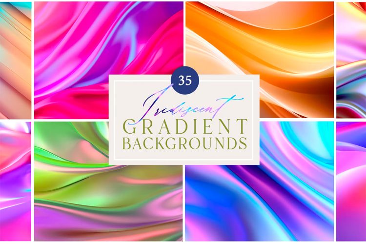 Iridescent Gradient Backgrounds 35张全息彩虹渐变流体波浪艺术背景叠加图片设计素材