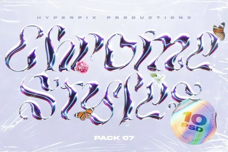 Chrome Text Effects Vol.7  10款未来科幻3D金属镀铬立体字特效海报标题设计ps样机素材模板