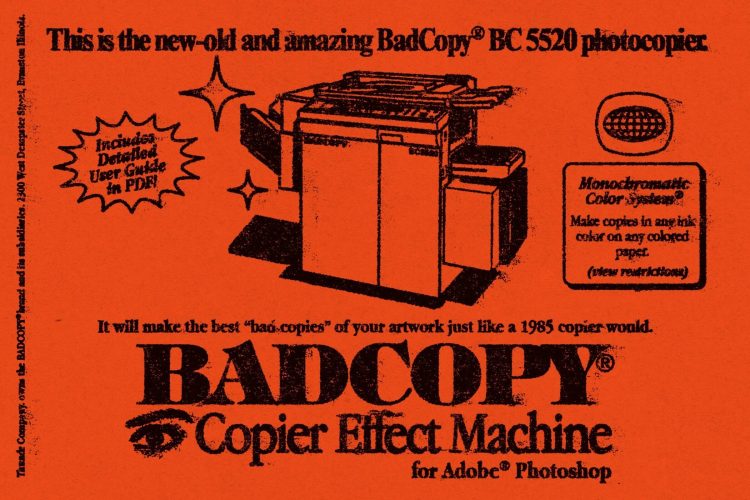 BADCOPY Copier Effect Machine for PS 潮流复古怀旧复印机油墨渗色粗糙颗粒质感做旧肌理ps样机特效模板