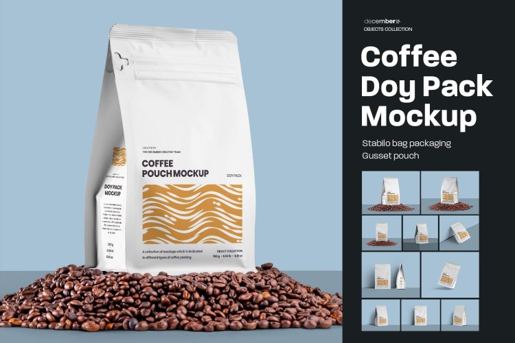 10 Coffee Bag Doy Pack Mockups  10款大号咖啡豆自立袋自封袋产品包装设计ps样机素材展示效果图