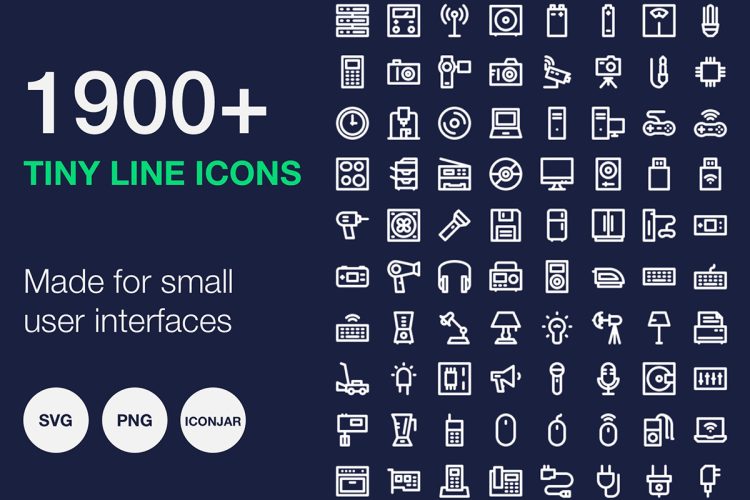 Tiny Line Icons – 1900+ Bundle 1900多款多用途线性图标素材集