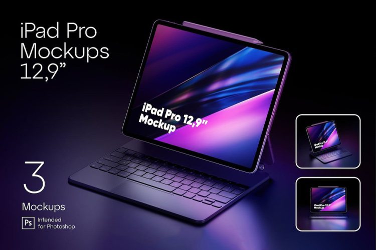 iPad Pro 3 Mockups 带键盘的苹果iPad Pro 3设备模型屏幕展示设计贴图ps数码样机素材模板