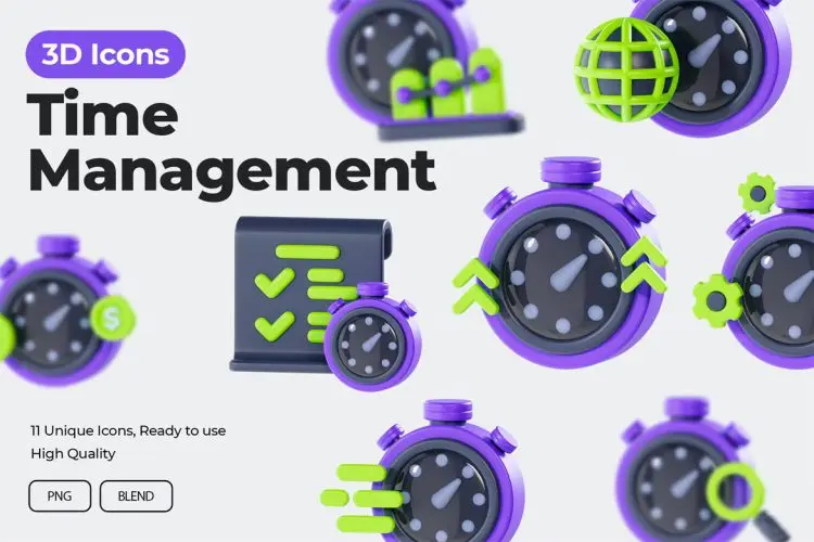 Time Management 3D Icons  21款时间管理日程规划计时器3D图标icon设计素材webp免抠图片