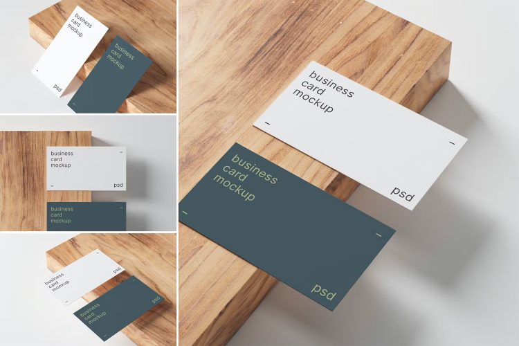 Business Card Mockups 4款极简文艺名片设计vi智能贴图ps样机素材psd模板展示效果图