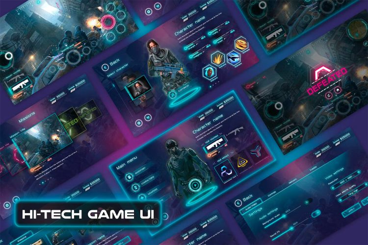 Hi-Tech MMORPG Game UI Kit 战争游戏 格斗游戏 战略游戏用户界面套件