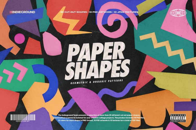 Paper Shapes 趣味潮流时尚孟菲斯手工剪纸几何图形纸纹拼贴背景底纹设计素材