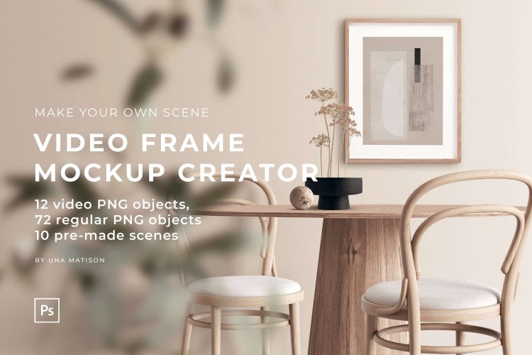 Video Frame Mockup Creator  10款北欧日式侘寂风家居软装画相框挂画ps样机动态场景展示效果图