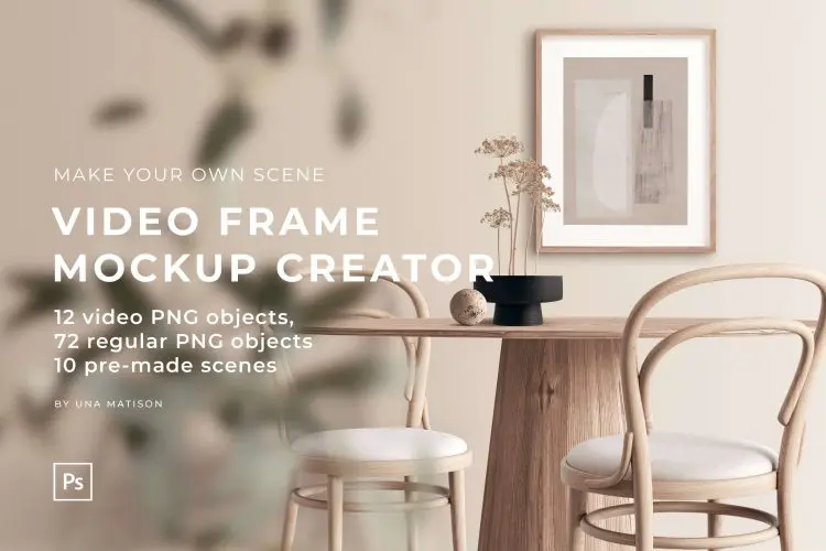 Video Frame Mockup Creator  10款北欧日式侘寂风家居软装画相框挂画ps样机动态场景展示效果图