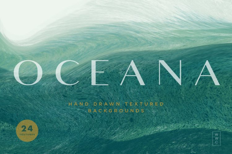 Oceana – Textured Backgrounds 24款高清墨绿水彩抽象艺术绘画海洋波浪背景底纹png免抠图片素材