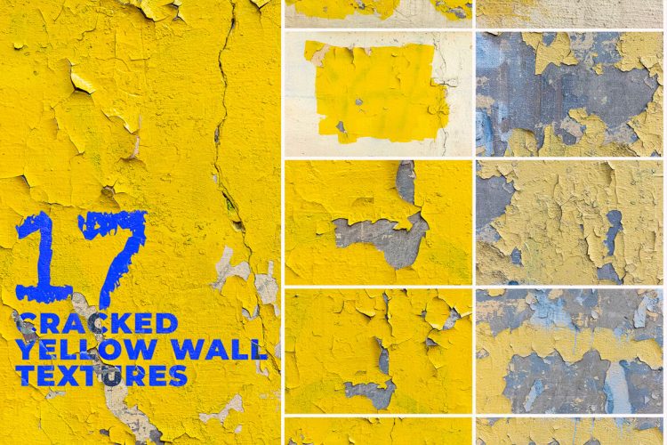 17 Cracked Yellow Wall Surface Textures  17张陈旧裂开黄色裂纹墙皮墙面纹理背景叠加图片设计素材