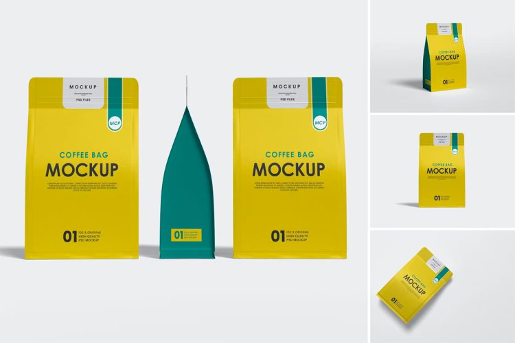 Coffee Bag Mockup  8款咖啡自立袋模型袋身logo标识设计贴图ps包装样机素材模板