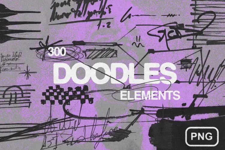 Doodles elements Pack 300款马克笔手工标记手稿涂鸦乱涂手绘草稿webp免抠图片设计素材