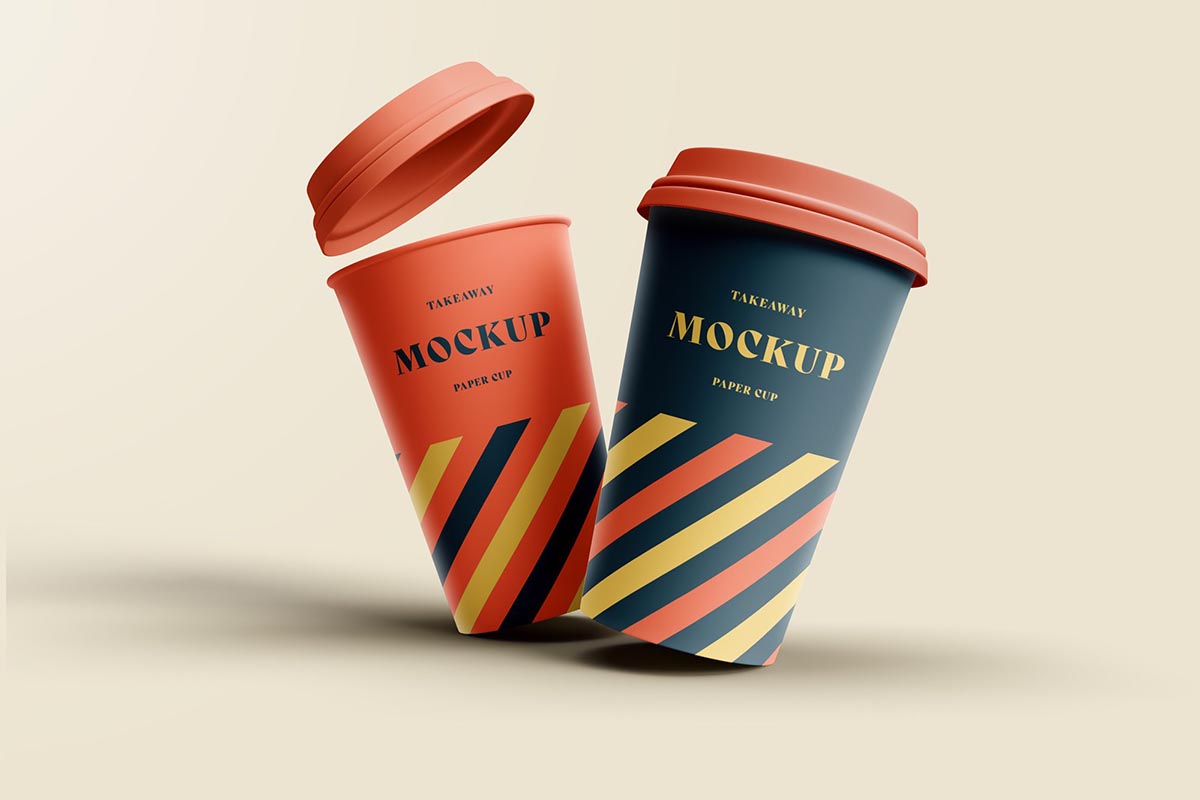 cup mockups 一次性外卖咖啡杯热饮杯纸杯贴图ps样机素材图片国外设计