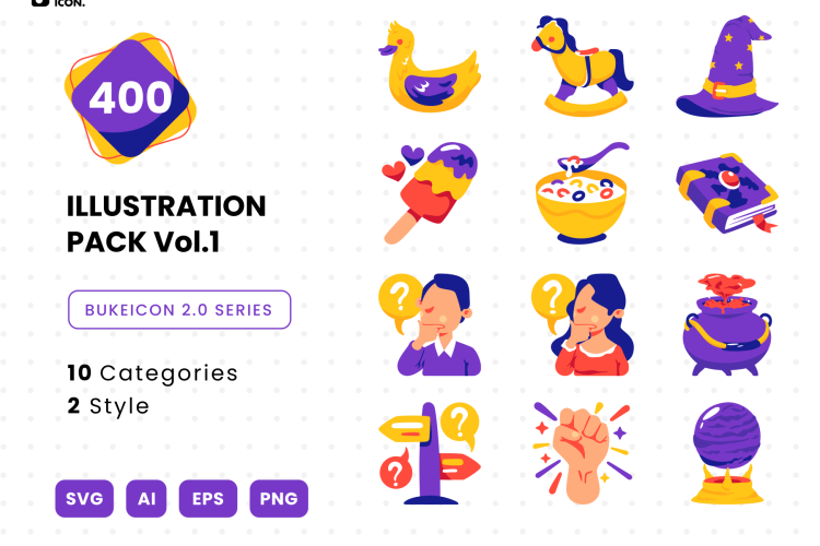 Bukeicon 2.0 series Vol1 – Illustration pack  400个优美卡通人物工具玩具信息技术3D图标Icons设计素材包