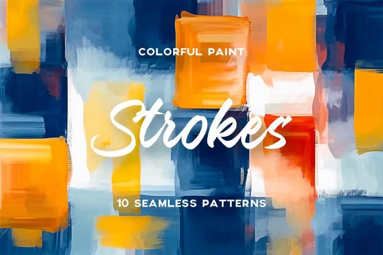 Colorful Paint Strokes Seamless Patterns 10款撞色手绘抽象艺术颜料笔刷乱涂无缝拼接图案背景底纹图片素材