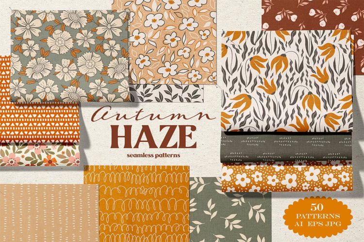 Autumn Haze – Patterns Collection 50款秋天自然植物树叶花朵无缝图案设计图片矢量设计素材