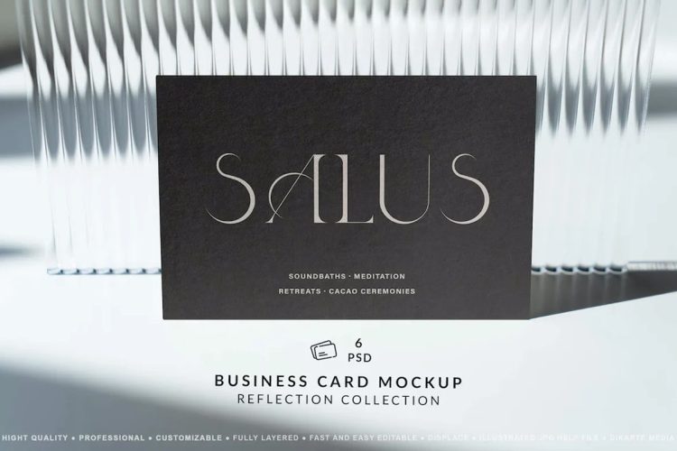 Business Card Mockup Reflection  6款水晶长虹玻璃光影反射名片卡片设计贴图ps样机场景展示效果图