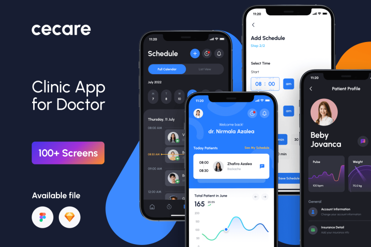 Cecare Clinic Application for Doctor 100多屏现代而专业的在线医疗诊所智能护理医生应用程序 UI 套件