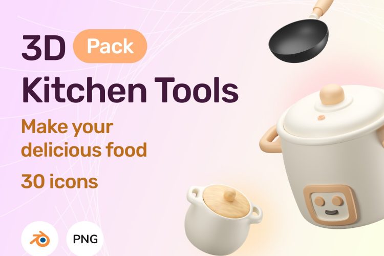 3D Kitchen Tools Kit 30款厨房工具厨具3D图标icon设计素材png免抠图片免费下载