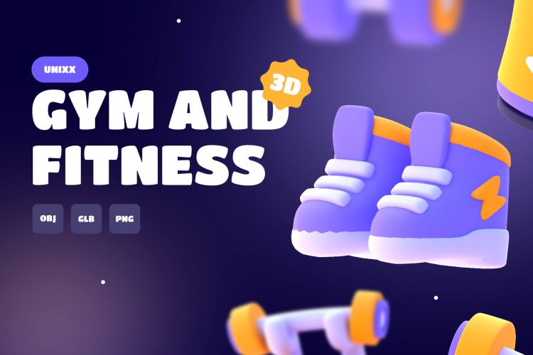 UNIXX – Gym and Fitness Element 3D  15款健身房瑜伽运动器械3D立体卡通icon图标png免抠图片设计素材免费下载