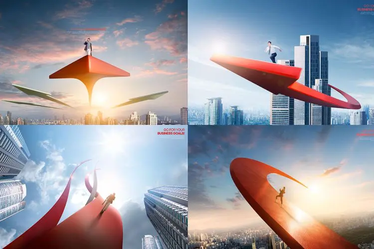 Business White Collar Pointer Poster Template  11款创意商务白领立体尖头企业文化展板海报设计PSD分层源文件素材包