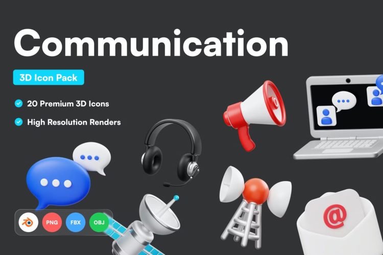 Communication 3D Icon  20个网络通信卫星3d立体图标icons界面设计素材包