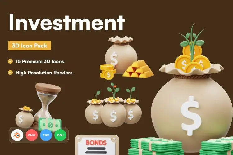 Investment 3D Icon 15款银行金融理财投资类3D等距图标icon素材webp免抠图国外设计素材