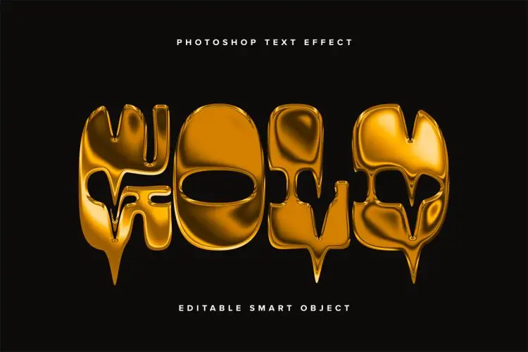 Melting Gold PSD Text Effect 溶解融化金属字ps特效样机素材模板