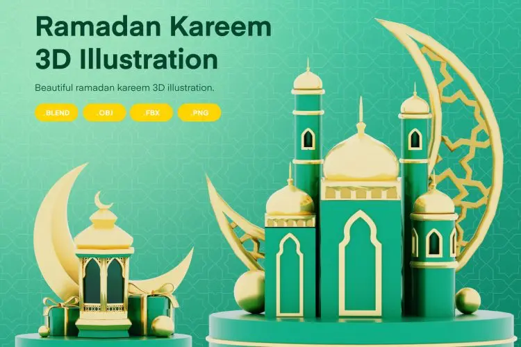 Ramadan Kareem 3D Illustration 66款伊斯兰斋月节日装饰3D插图插画webp免抠图设计素材