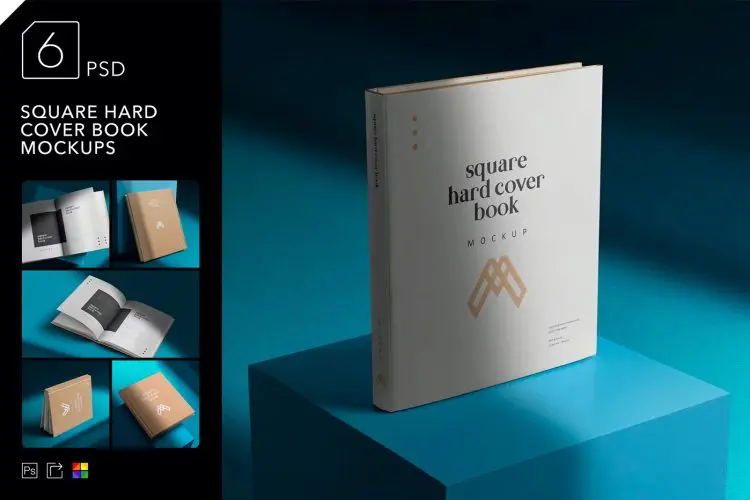 Square Hard Cover Book Mockups 立式精装硬面书籍书本封面设计贴图ps样机素材国外设计模板