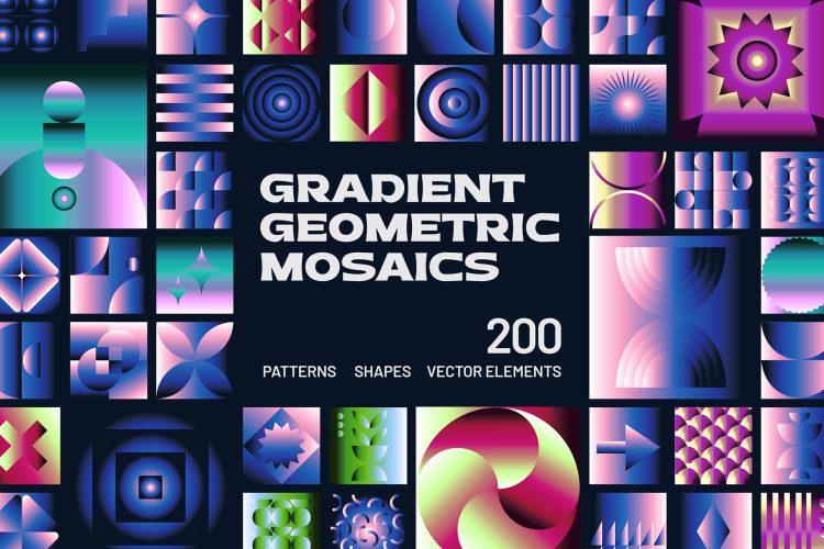 Gradient Geometric Shapes  200款时尚抽象艺术马赛克渐变几何图形印花图案ai设计素材源文件