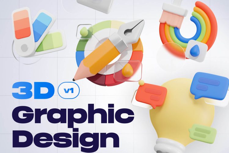 Graphy – Graphic Design 3D Icon Set  20款3D立体卡通设计师灵感制图绘画创意插图插画png免抠图片素材