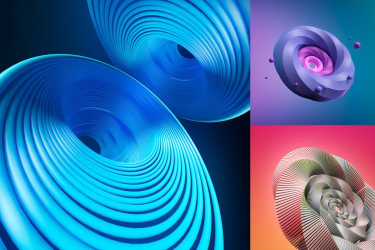 Swirl Object Psd Background  18款3D立体科幻螺旋多边形几何图形海报背景底纹ps分层设计素材