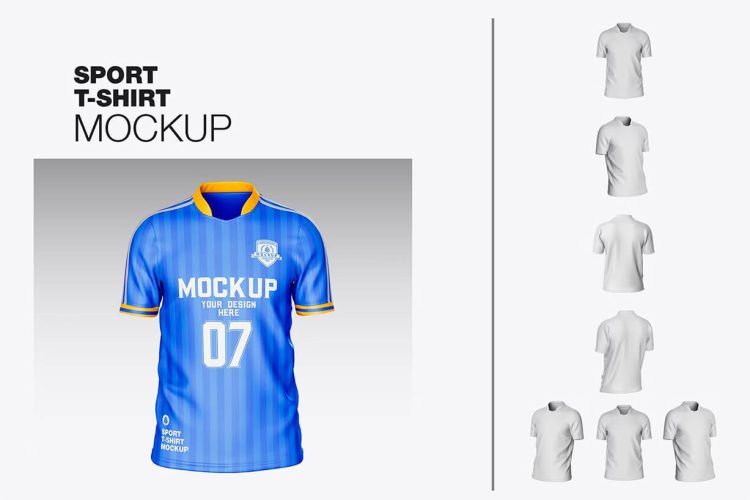 Soccer T-shirt Mock-up 3D立体小立领短袖足球运动服队服球衣服装设计贴图ps样机素材