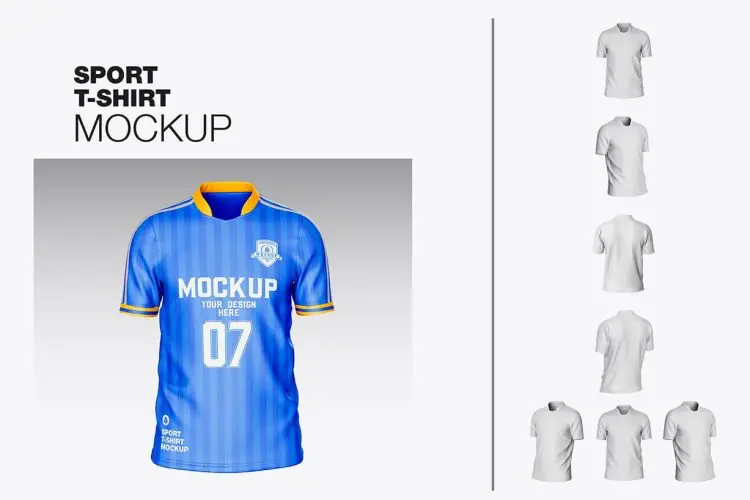 Soccer T-shirt Mock-up 3D立体小立领短袖足球运动服队服球衣服装设计贴图ps样机素材