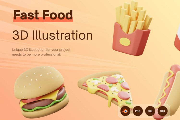 EMAMFOOD – 3D Fast Food and Drink Icons  15款汉堡薯条快餐宣传元素3D卡通图标icon素材png免抠图文件